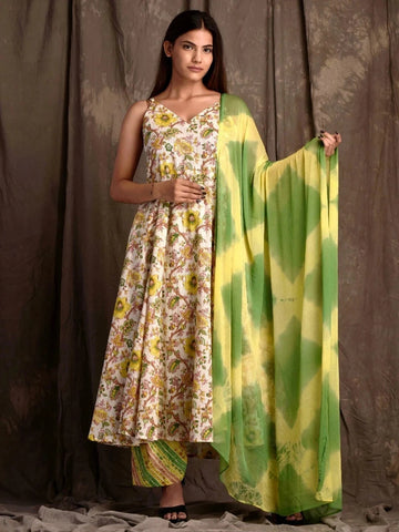 mokshi Women Pure Cotton Kurta Palazzo Dupatta Set